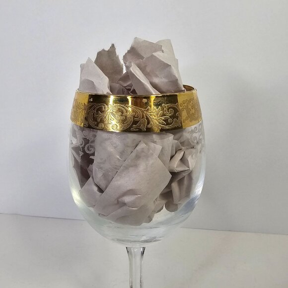 Vintage Gold Encrusted Etched Crystal Grape Pattern 6.5" Stem Wine Glasses 4 - Picture 8 of 12